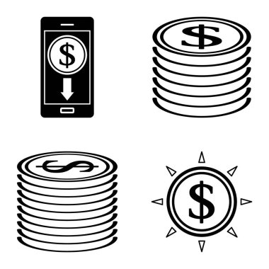 Dolar Düz Simgesi Seti Beyaz Arkaplanda İzole Edildi