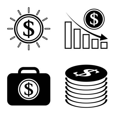 Dolar Düz Simgesi Seti Beyaz Arkaplanda İzole Edildi