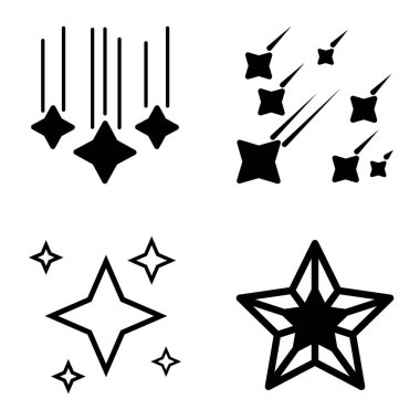 Yıldız1-2 Yıldız Şelalesi Düz Simge Seti Beyaz Arkaplanda İzole Edildi