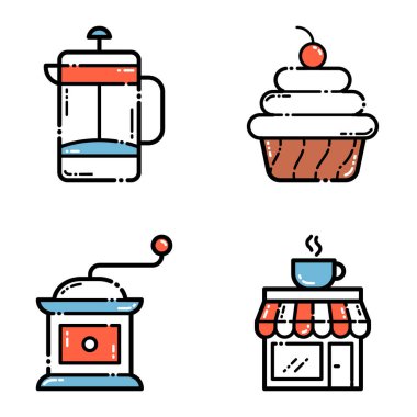 Kafe _ kahverengi Düz Simge Seti Beyaz Arkaplanda İzole Edildi