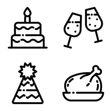 Kutlama Düz Simgesi Seti Beyaz Arkaplanda İzole Edildi