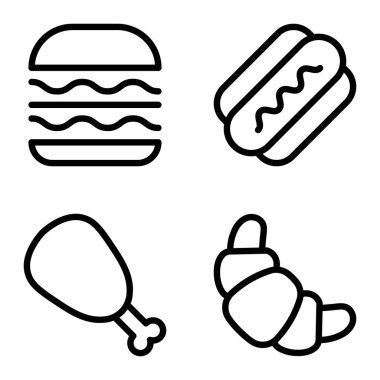Fast food Düz Simge Seti Beyaz Arkaplanda İzole Edildi