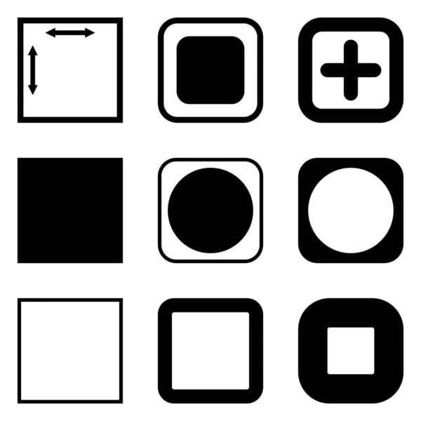 Square Flat Icon Set Isolated White Background — Stock Vector