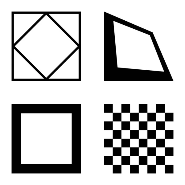 Square Flat Icon Set Geïsoleerd Witte Achtergrond — Stockvector