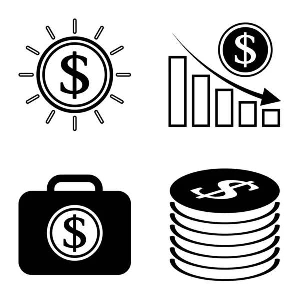 ドルフラットアイコンセット白の背景に隔離 — ストックベクタ
