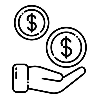 Bozuk paralar ele düşer, para düz simgesi alır, beyaz arka planda izole edilir.