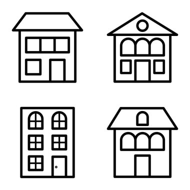 Düz Simge Seti Beyaz Arkaplanda Ayrı Tutulan Evler