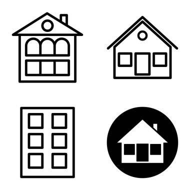 Düz Simge Seti Beyaz Arkaplanda Ayrı Tutulan Evler