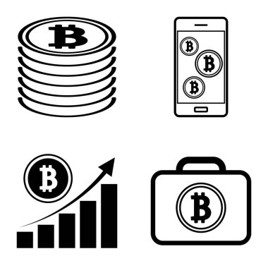 Bitcoins1-2 Düz Simge Seti Beyaz Arkaplanda İzole Edildi