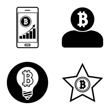 Bitcoins1-2 Düz Simge Seti Beyaz Arkaplanda İzole Edildi