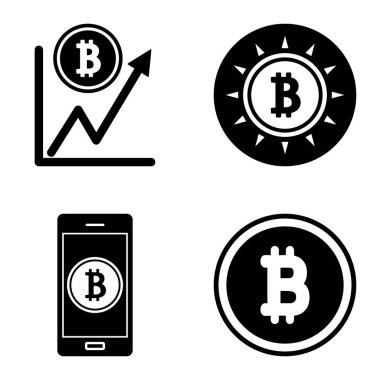 Bitcoins1-2 Düz Simge Seti Beyaz Arkaplanda İzole Edildi