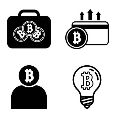 Bitcoins1-2 Düz Simge Seti Beyaz Arkaplanda İzole Edildi