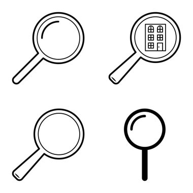 Büyüteçler Düz Simge Seti Beyaz Arkaplanda İzole Edildi