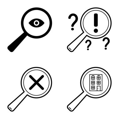 Büyüteçler Düz Simge Seti Beyaz Arkaplanda İzole Edildi