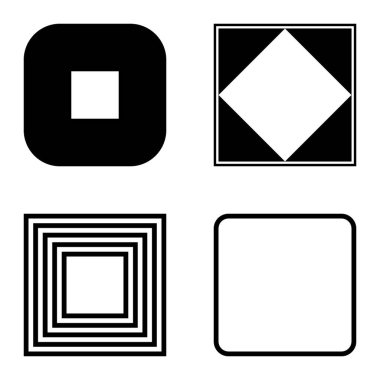 Kare Düz Simge Seti Beyaz Arkaplanda İzole Edildi