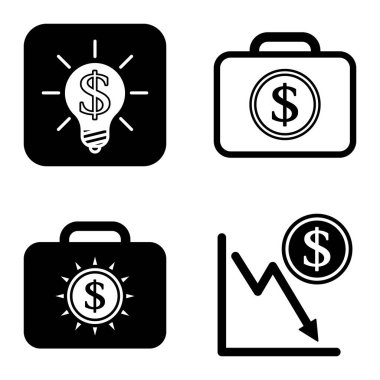 Dolar Düz Simgesi Seti Beyaz Arkaplanda İzole Edildi