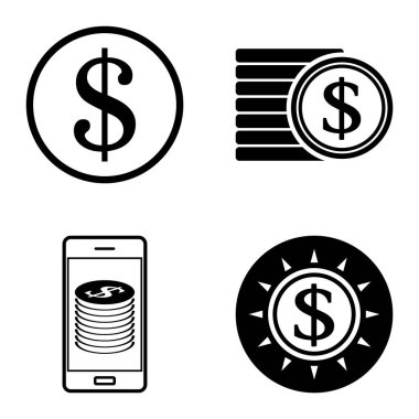 Dolar Düz Simgesi Seti Beyaz Arkaplanda İzole Edildi