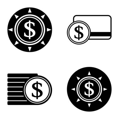 Dolar Düz Simgesi Seti Beyaz Arkaplanda İzole Edildi