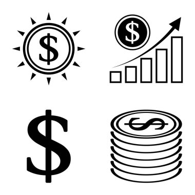 Dolar Düz Simgesi Seti Beyaz Arkaplanda İzole Edildi