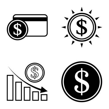 Dolar Düz Simgesi Seti Beyaz Arkaplanda İzole Edildi