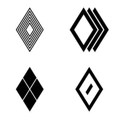 Rhombus Düz Simge Seti Beyaz Arkaplanda İzole Edildi