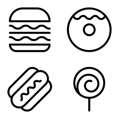 Fast food Düz Simge Seti Beyaz Arkaplanda İzole Edildi