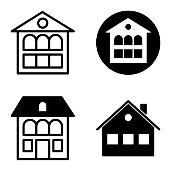 Houses Flat Icon Set Isolated White Background — Stock Vector
