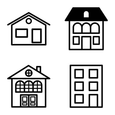 Düz Simge Seti Beyaz Arkaplanda Ayrı Tutulan Evler