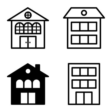 Düz Simge Seti Beyaz Arkaplanda Ayrı Tutulan Evler