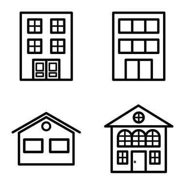 Düz Simge Seti Beyaz Arkaplanda Ayrı Tutulan Evler