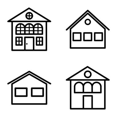 Düz Simge Seti Beyaz Arkaplanda Ayrı Tutulan Evler