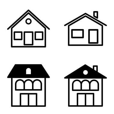 Düz Simge Seti Beyaz Arkaplanda Ayrı Tutulan Evler