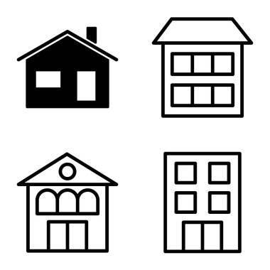 Düz Simge Seti Beyaz Arkaplanda Ayrı Tutulan Evler