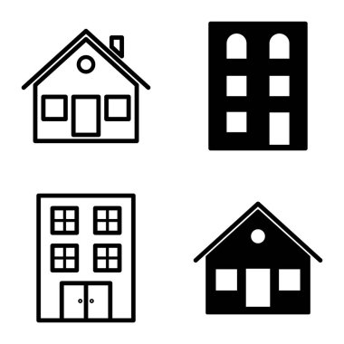 Düz Simge Seti Beyaz Arkaplanda Ayrı Tutulan Evler