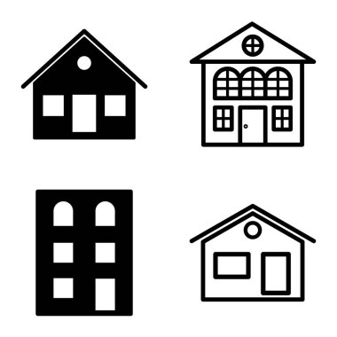 Düz Simge Seti Beyaz Arkaplanda Ayrı Tutulan Evler