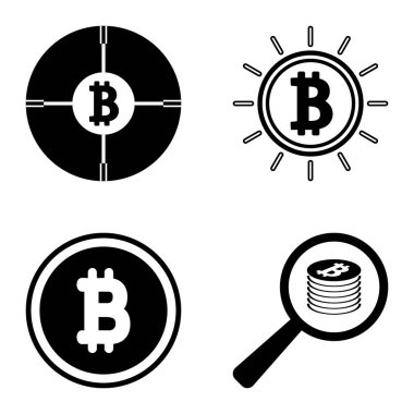 Bitcoins1-2 Düz Simge Seti Beyaz Arkaplanda İzole Edildi