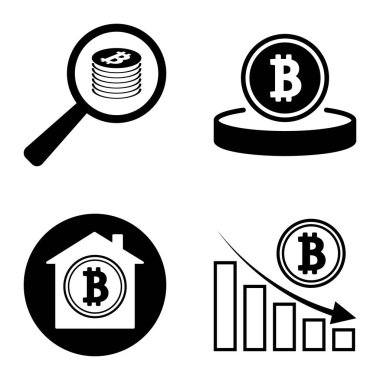 Bitcoins1-2 Düz Simge Seti Beyaz Arkaplanda İzole Edildi