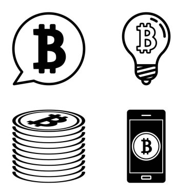 Bitcoins1-2 Düz Simge Seti Beyaz Arkaplanda İzole Edildi