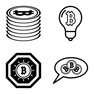 Bitcoins1-2 Düz Simge Seti Beyaz Arkaplanda İzole Edildi