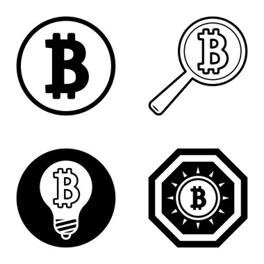 Bitcoins1-2 Düz Simge Seti Beyaz Arkaplanda İzole Edildi