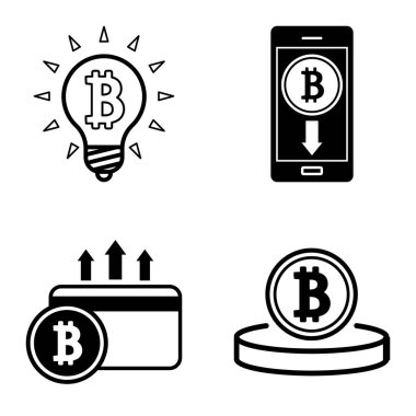 Bitcoins1-2 Düz Simge Seti Beyaz Arkaplanda İzole Edildi