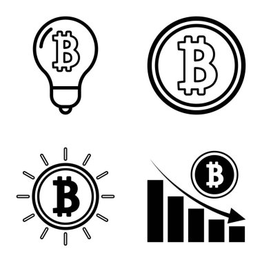 Bitcoins1-2 Düz Simge Seti Beyaz Arkaplanda İzole Edildi