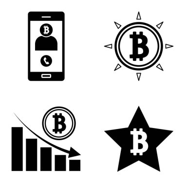 Bitcoins1-2 Düz Simge Seti Beyaz Arkaplanda İzole Edildi