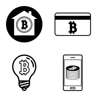 Bitcoins1-2 Düz Simge Seti Beyaz Arkaplanda İzole Edildi