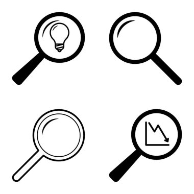 Büyüteçler Düz Simge Seti Beyaz Arkaplanda İzole Edildi