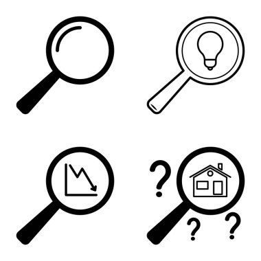 Büyüteçler Düz Simge Seti Beyaz Arkaplanda İzole Edildi