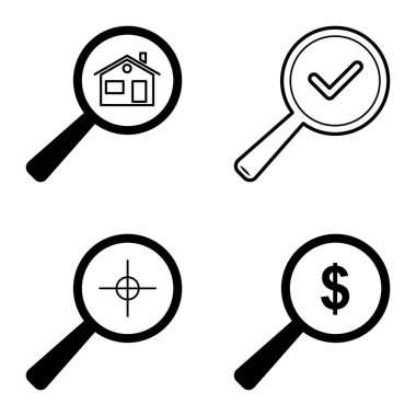 Büyüteçler Düz Simge Seti Beyaz Arkaplanda İzole Edildi