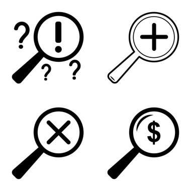 Büyüteçler Düz Simge Seti Beyaz Arkaplanda İzole Edildi