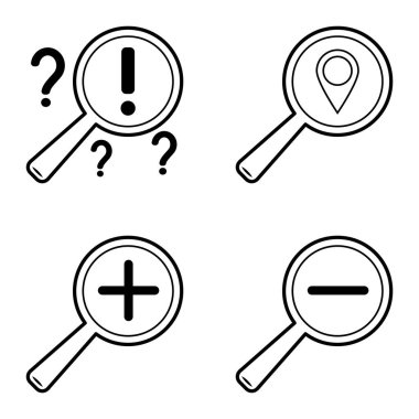 Büyüteçler Düz Simge Seti Beyaz Arkaplanda İzole Edildi