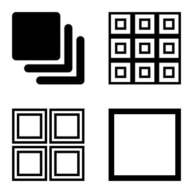 Kare Düz Simge Seti Beyaz Arkaplanda İzole Edildi